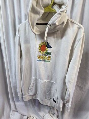 Vans Cream Hoodie with Sunflower & Butterfly Embroidery